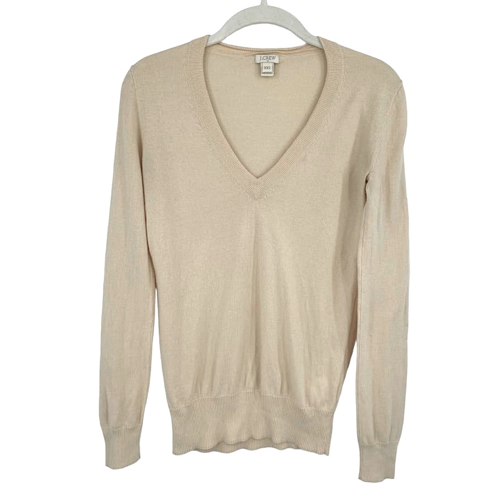 J.CREW 100% Cotton V-Neck Sweater Long Sleeve in Cream - Size XXS